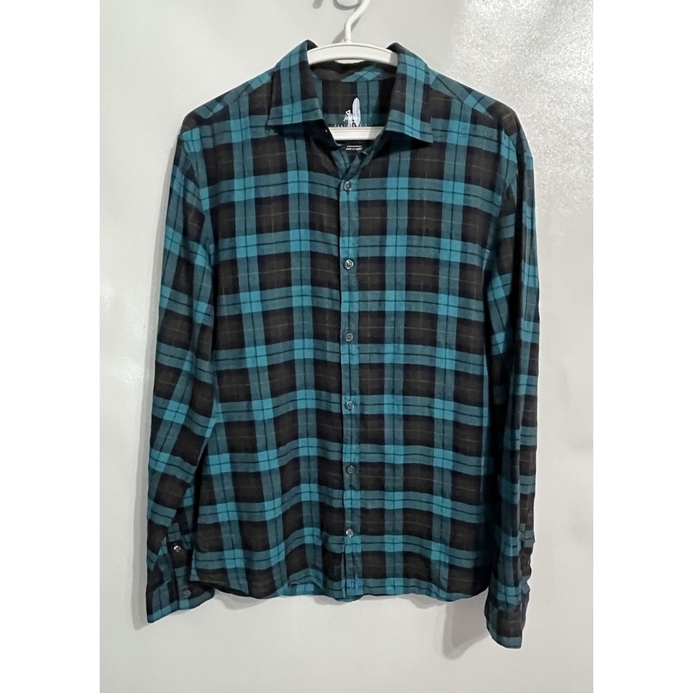 Johnnie-O Small Mens Featherweight Amalfi Blue Button Long Sleeve Shirt Cotton